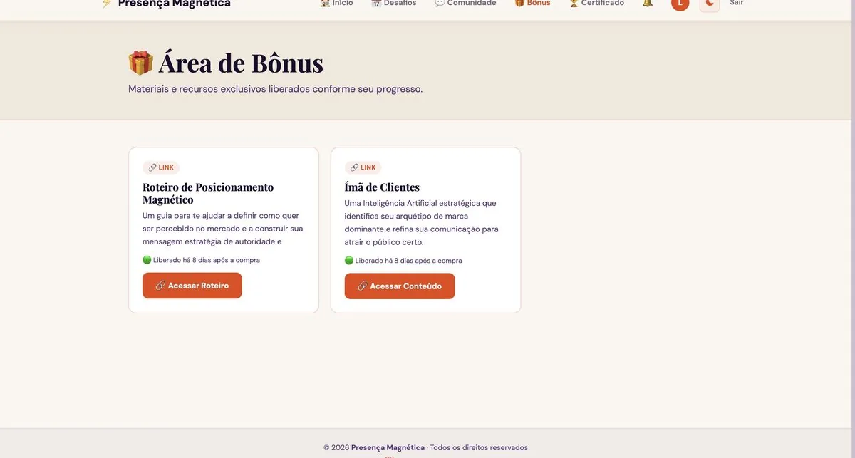 Área de bônus exclusivos